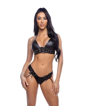 2PC Pleather Short Set with Eyelet Details