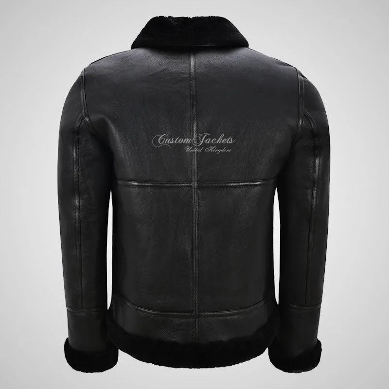 AVIATOR Men's Black Sheepskin Jacket B3 Flying Shearling Jacket