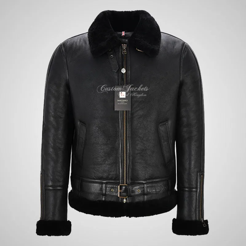 AVIATOR Men's Black Sheepskin Jacket B3 Flying Shearling Jacket