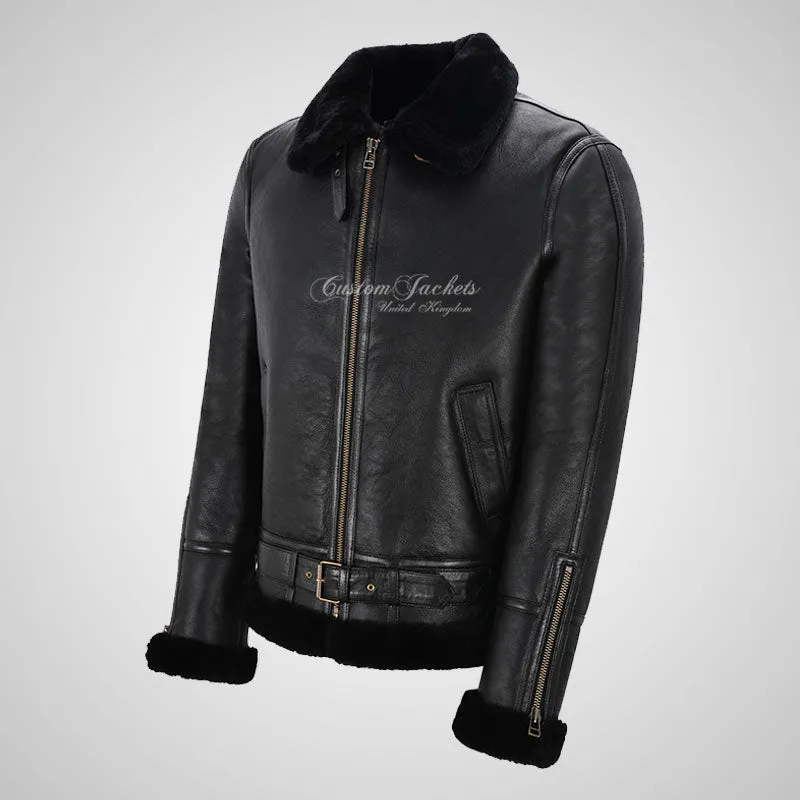 AVIATOR Men's Black Sheepskin Jacket B3 Flying Shearling Jacket