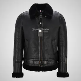 AVIATOR Men's Black Sheepskin Jacket B3 Flying Shearling Jacket