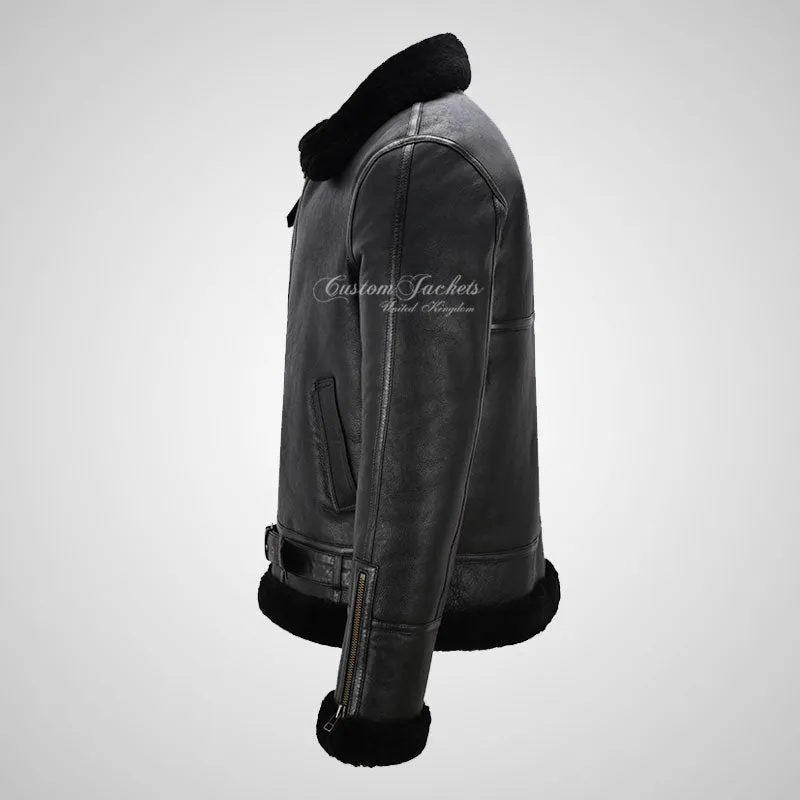 AVIATOR Men's Black Sheepskin Jacket B3 Flying Shearling Jacket