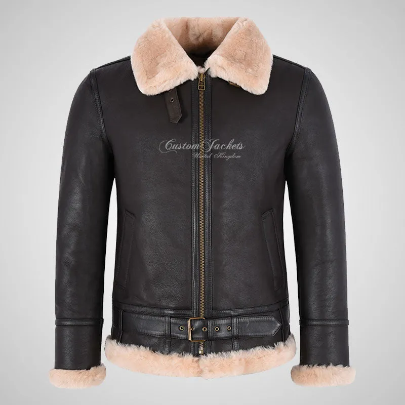 AVIATOR Men's Sheepskin Jacket Brown B3 Flying Shearling Jacket