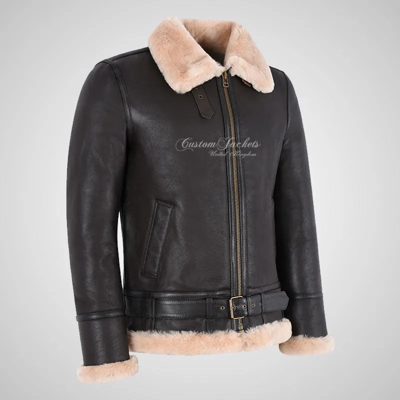 AVIATOR Men's Sheepskin Jacket Brown B3 Flying Shearling Jacket