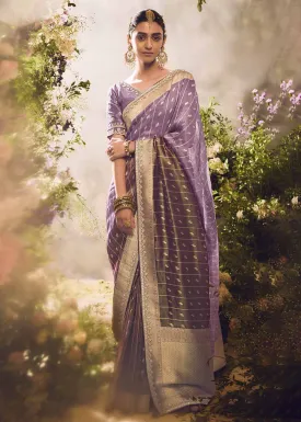 Banarasi Silk Zari Tissue Purple Festive Wear Saree