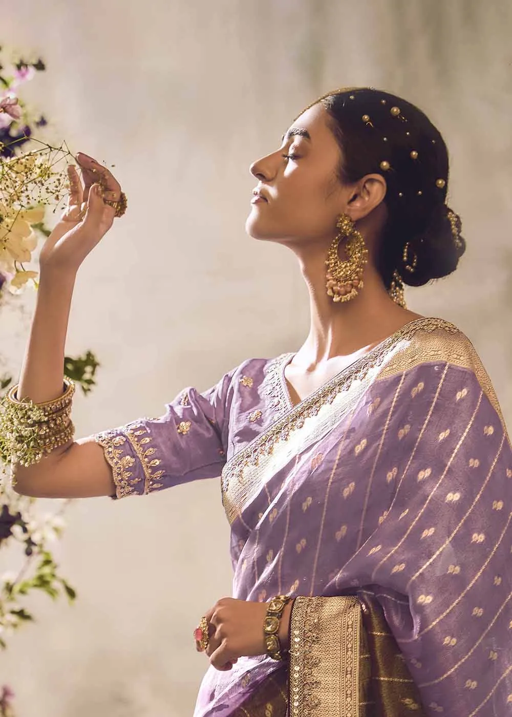 Banarasi Silk Zari Tissue Purple Festive Wear Saree