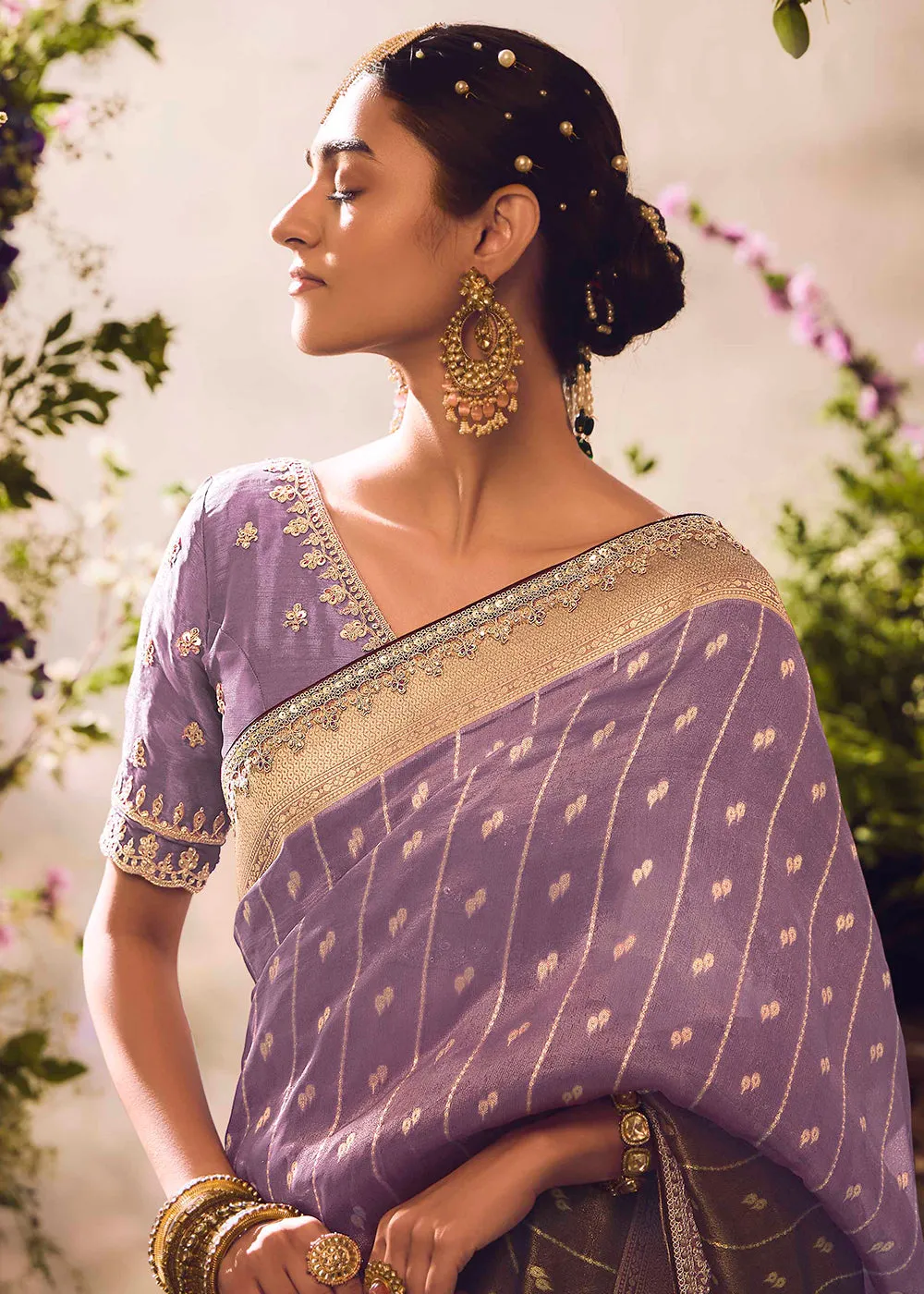 Banarasi Silk Zari Tissue Purple Festive Wear Saree