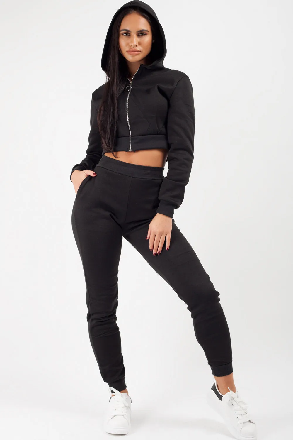 Black Cropped Hoodie And Joggers Loungewear Co-Ord Set