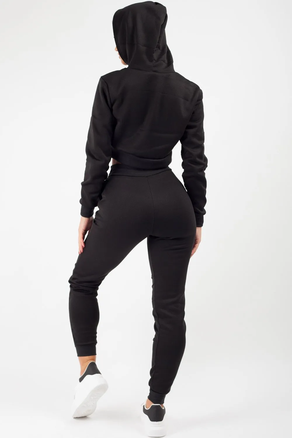 Black Cropped Hoodie And Joggers Loungewear Co-Ord Set