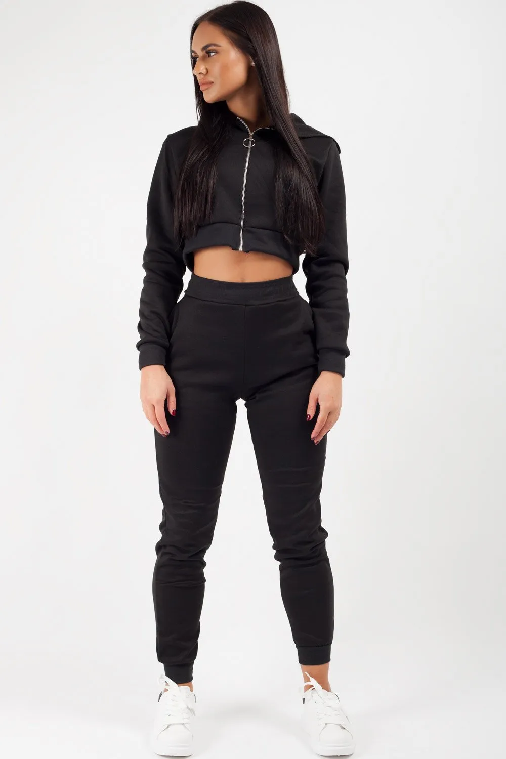 Black Cropped Hoodie And Joggers Loungewear Co-Ord Set