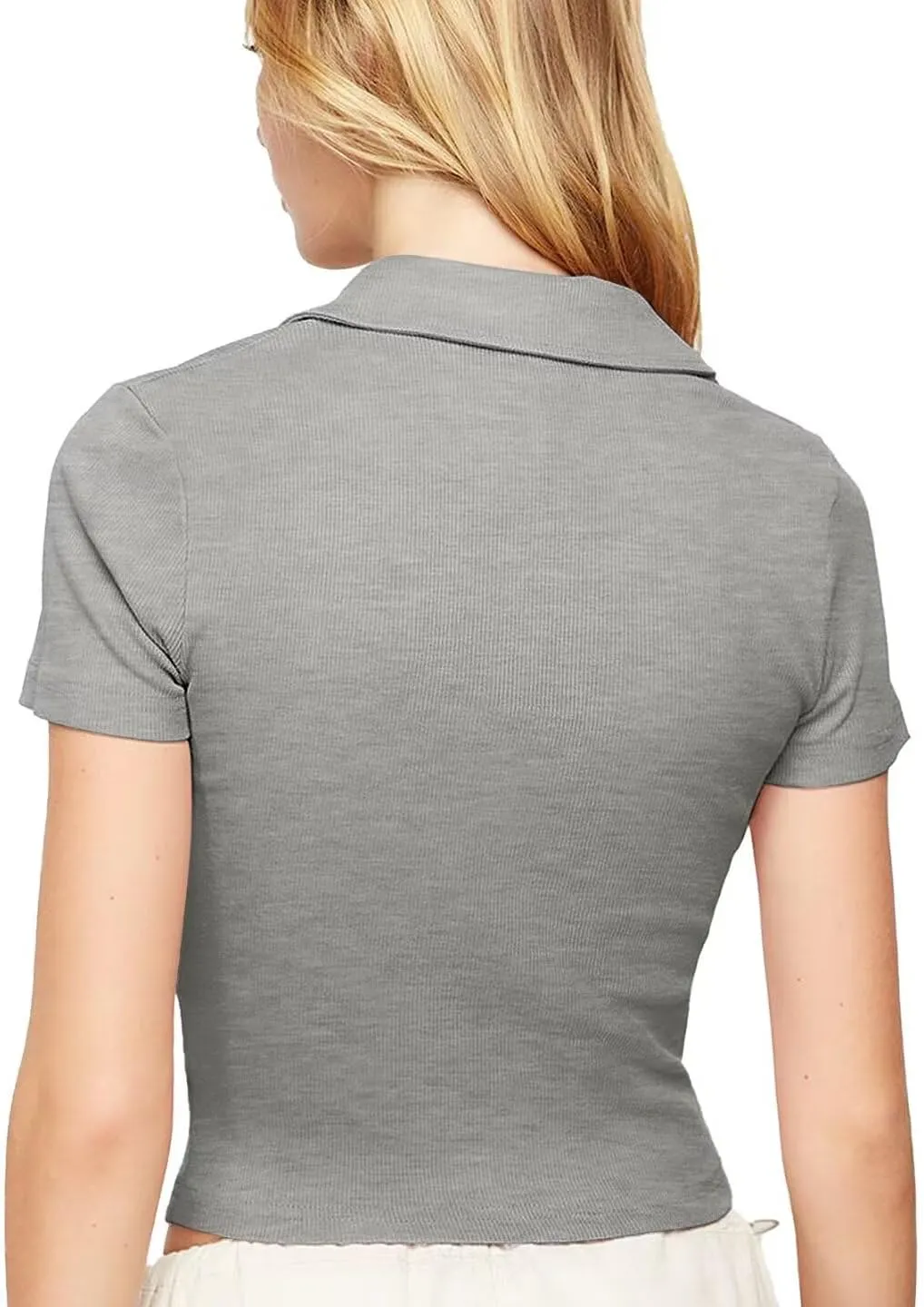 Bliwov Womens Summer V Neck Collared Work Tops Dressy Casual Short Sleeve Crop Polo Ribbed Shirts for Woman 2025 Trendy