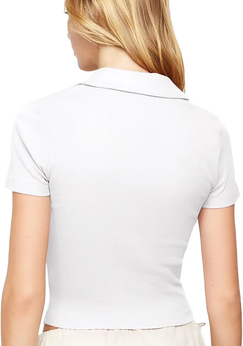 Bliwov Womens Summer V Neck Collared Work Tops Dressy Casual Short Sleeve Crop Polo Ribbed Shirts for Woman 2025 Trendy