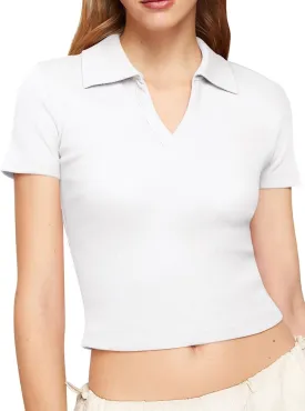 Bliwov Womens Summer V Neck Collared Work Tops Dressy Casual Short Sleeve Crop Polo Ribbed Shirts for Woman 2025 Trendy