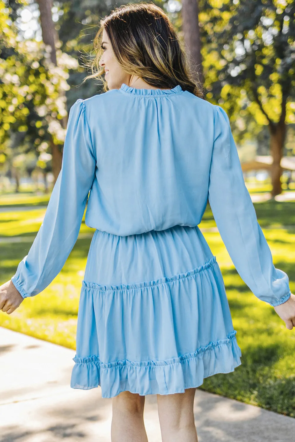 Blue Zone Planet |  Janet's Frill Tie Neck Balloon Sleeve Mini Dress
