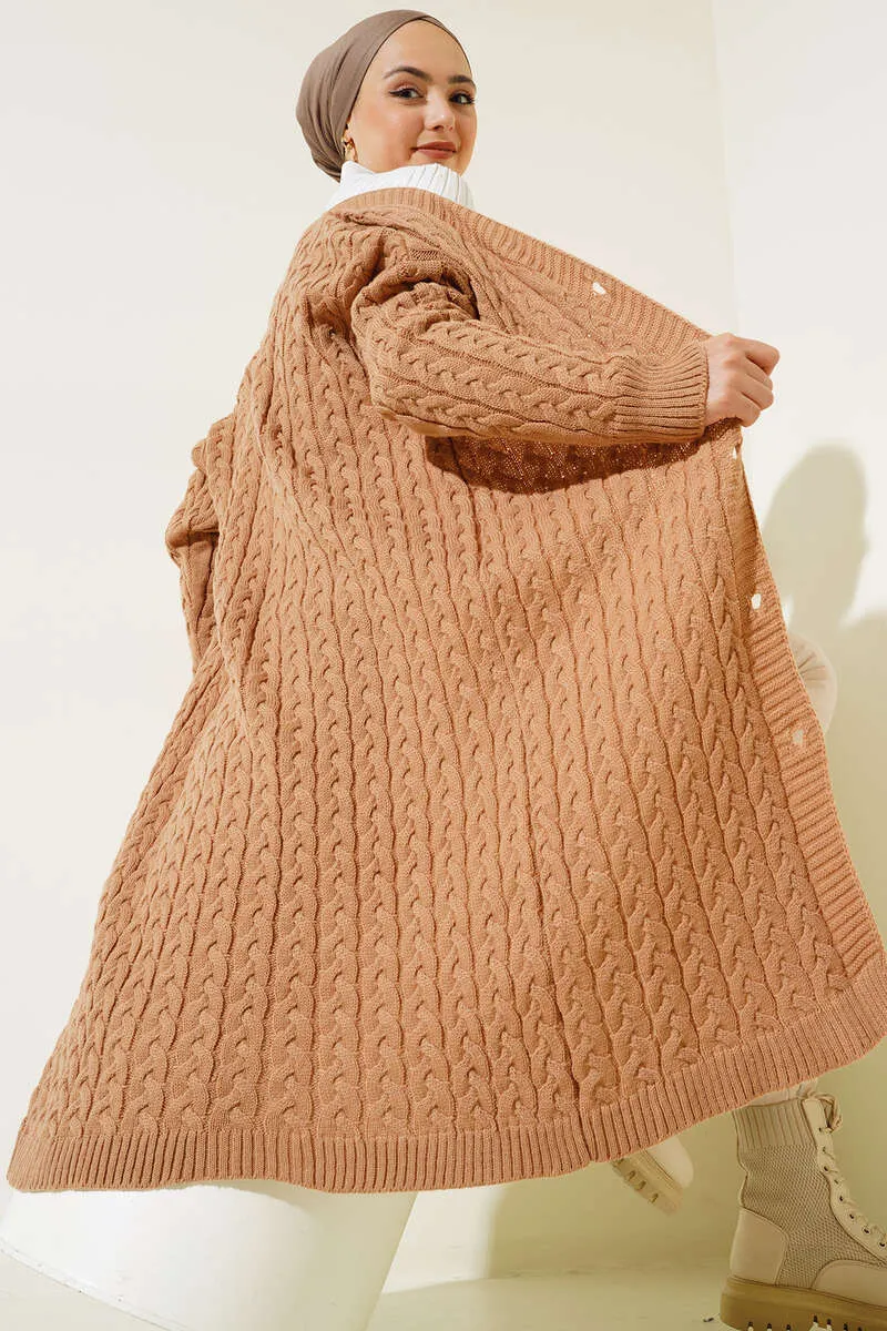BNG Women Buttoned Long Knit Cardigan Camel - Clermont