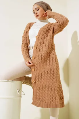 BNG Women Buttoned Long Knit Cardigan Camel - Clermont