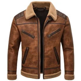 Brown Shearling Aviator Jacket - Designed with Premium Leather | El Zoro
