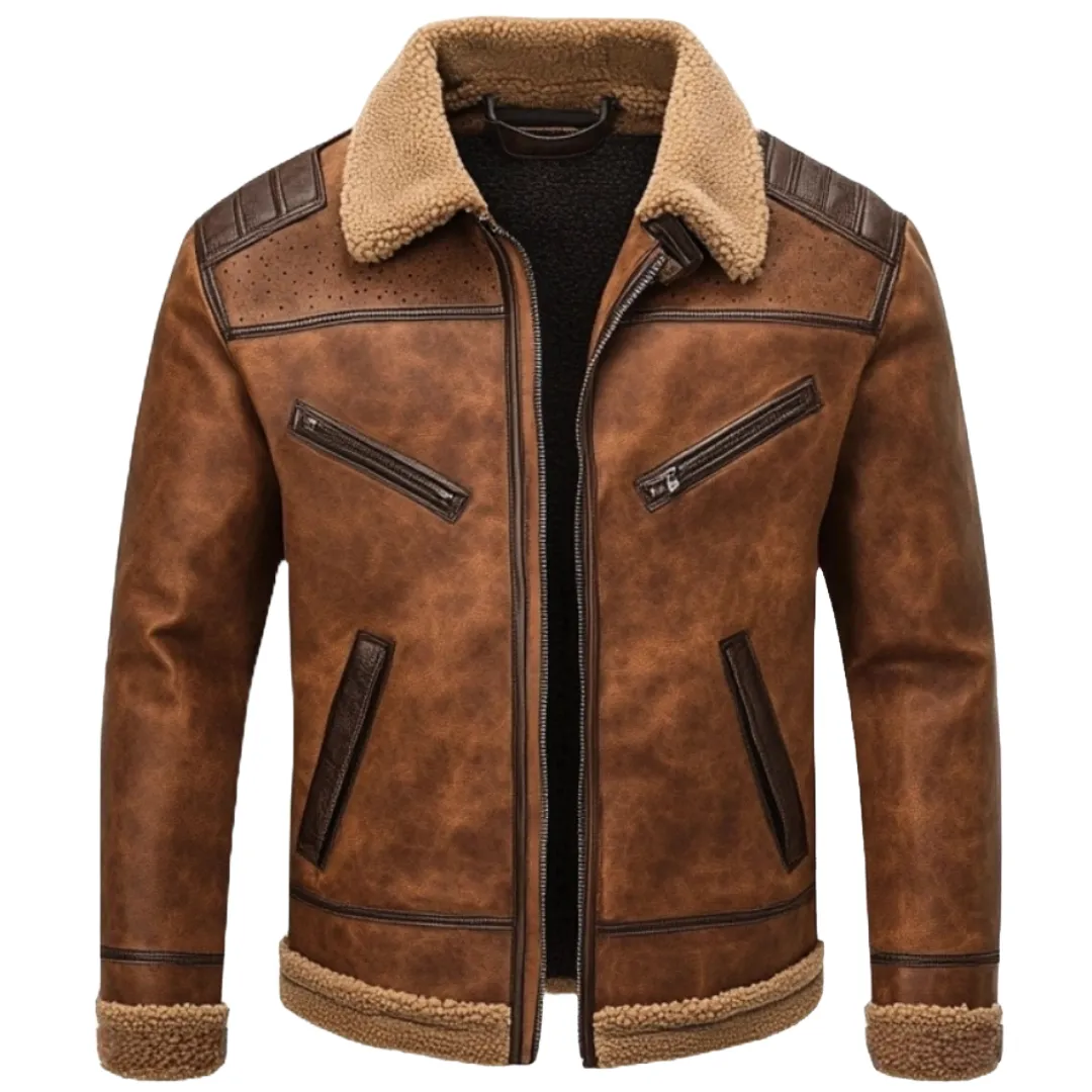 Brown Shearling Aviator Jacket - Designed with Premium Leather | El Zoro