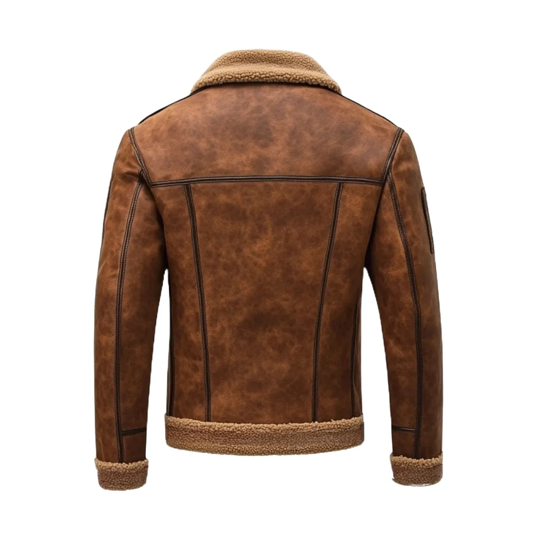 Brown Shearling Aviator Jacket - Designed with Premium Leather | El Zoro
