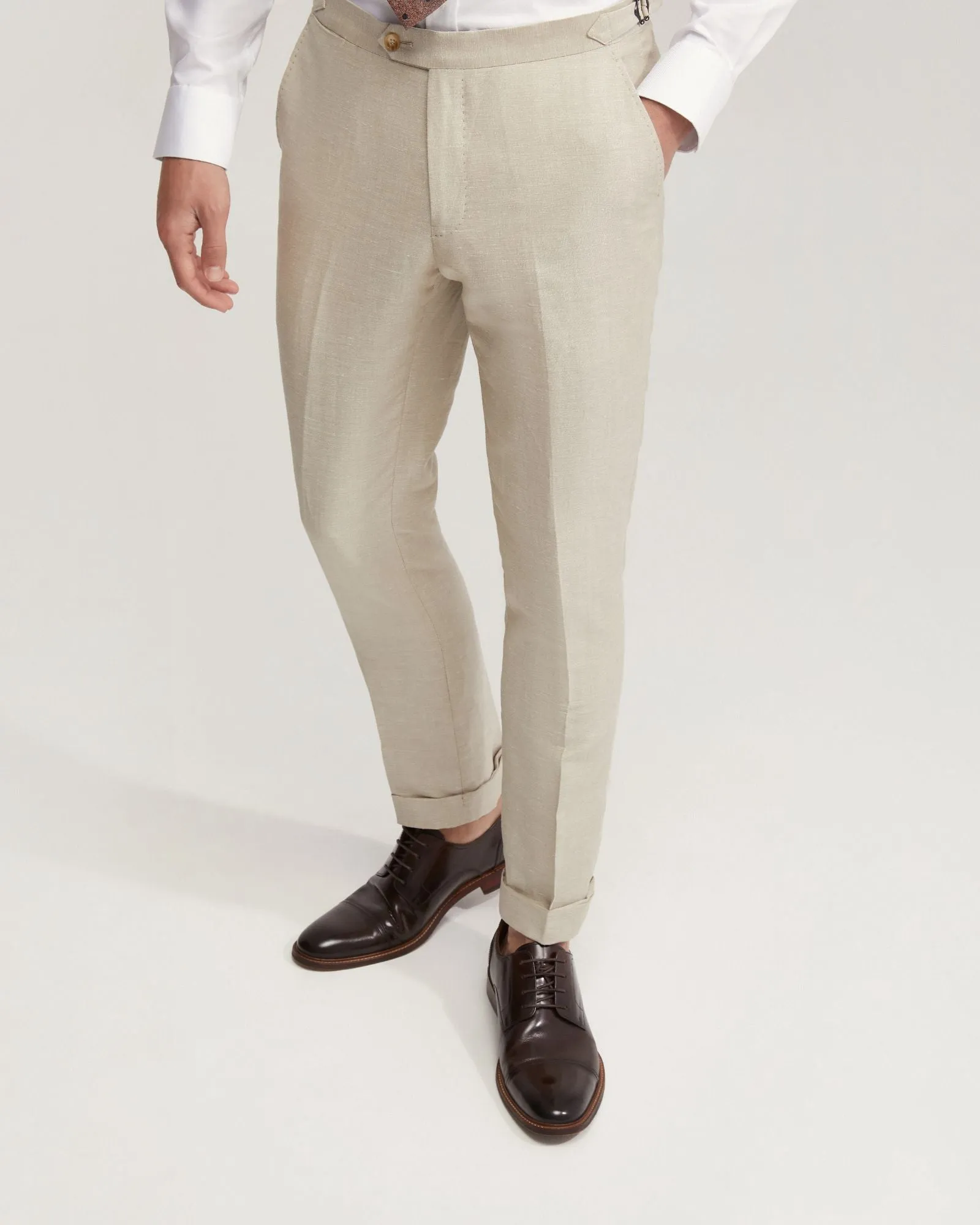 Byron Wool Linen Cuffed Suit Trousers