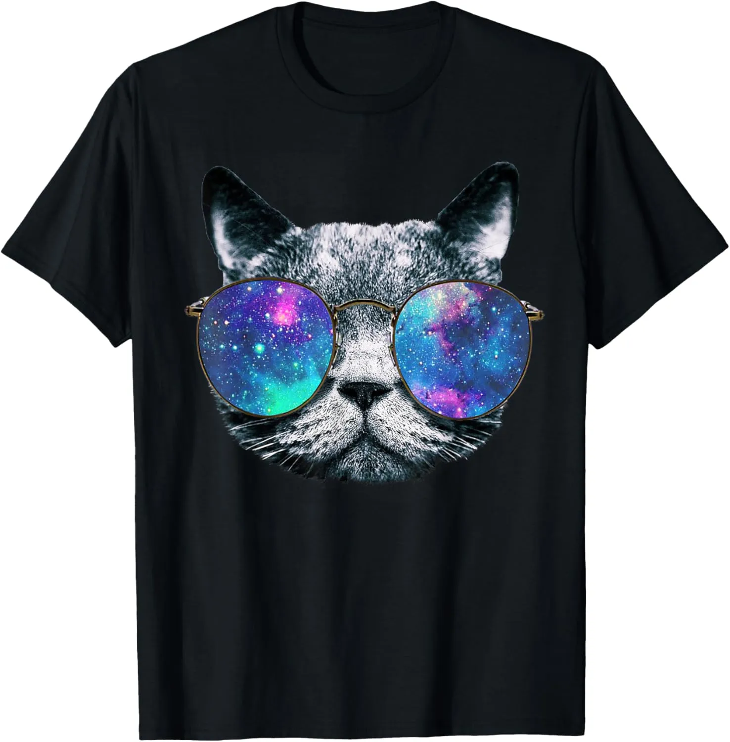Cat Space Glasses Shirt Astronaut Cat Meme Round Glasses Tee T-Shirt