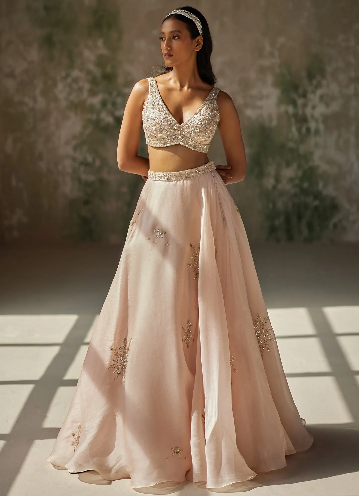 Champagne Pink Embroidered Lehenga
