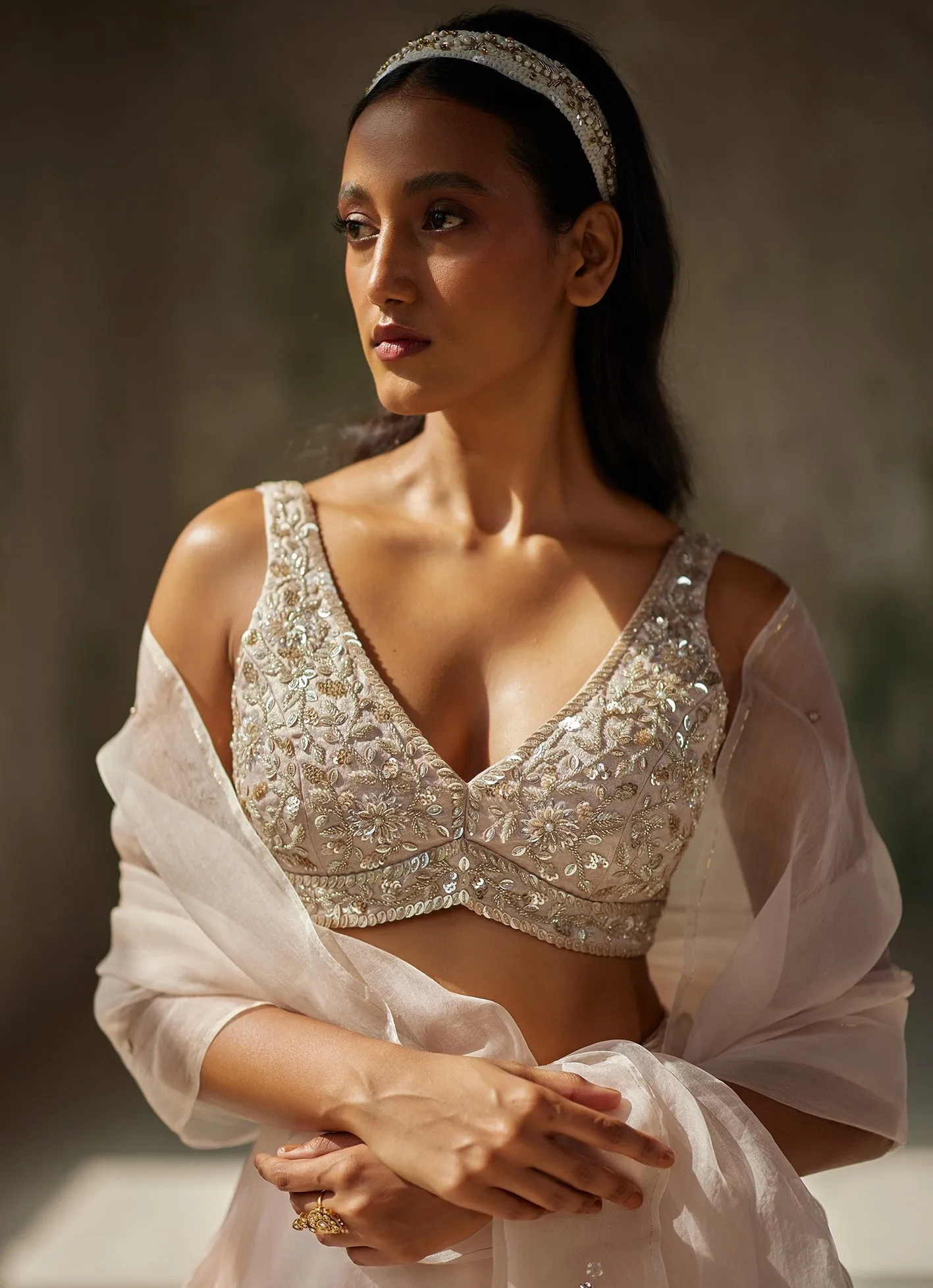 Champagne Pink Embroidered Lehenga