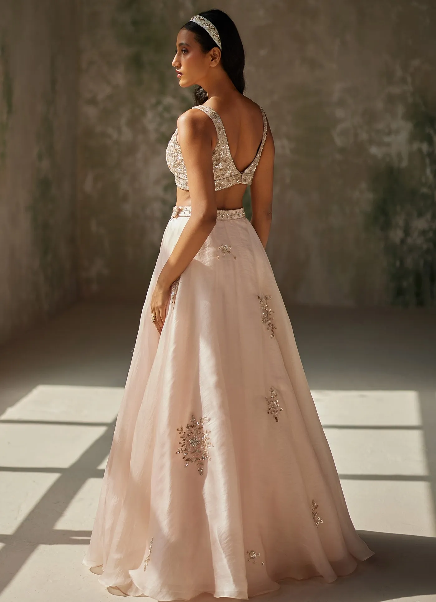 Champagne Pink Embroidered Lehenga