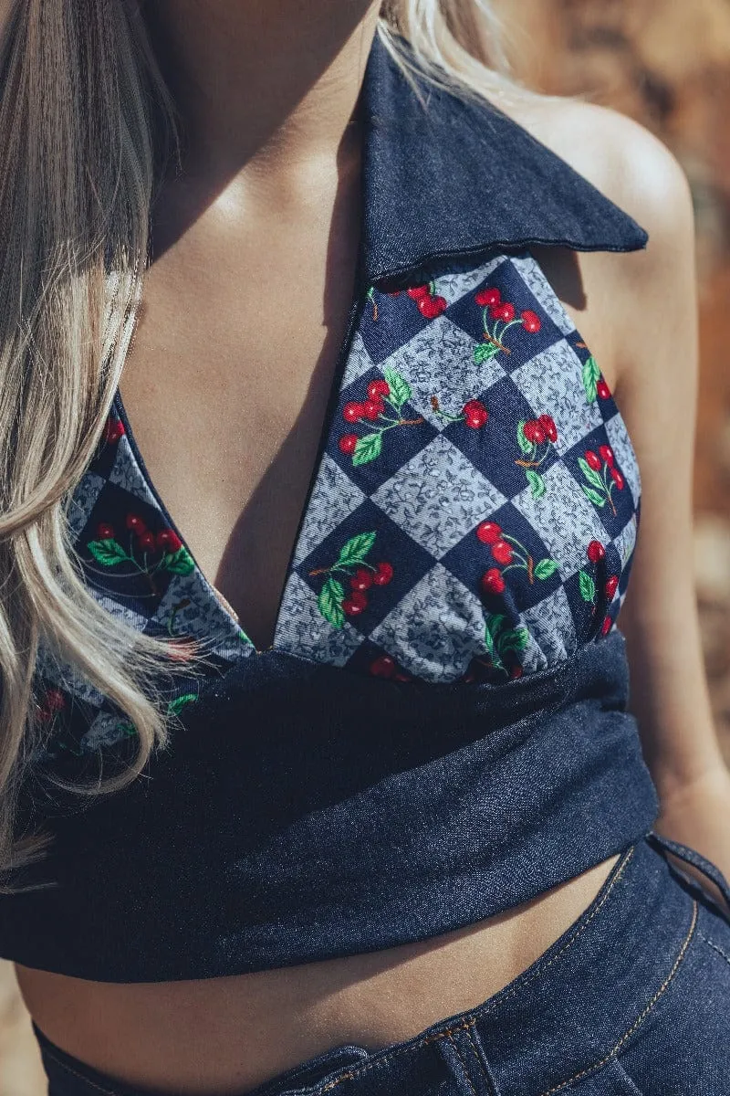 Cherry Denim Halter Ttop