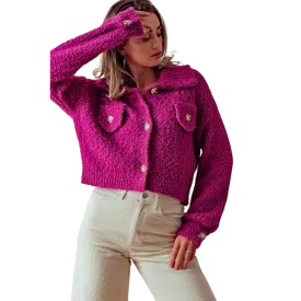Cozy Popcorn Knit Buttoned Cardigan - Jam