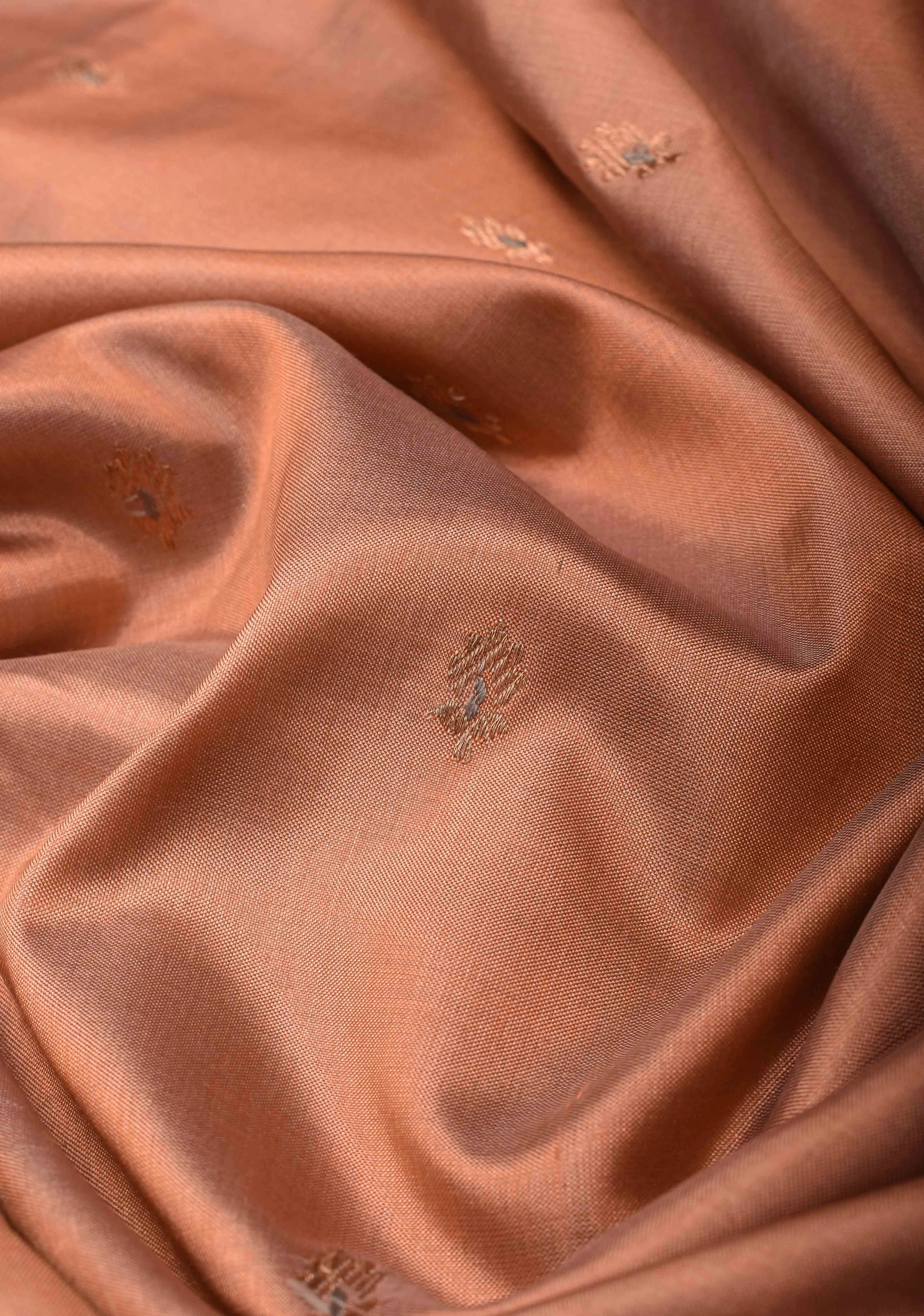 Dark Peach Banarasi Katan silk saree with Meenakari Chunri Buttis and Zari Border | SILK MARK CERTIFIED