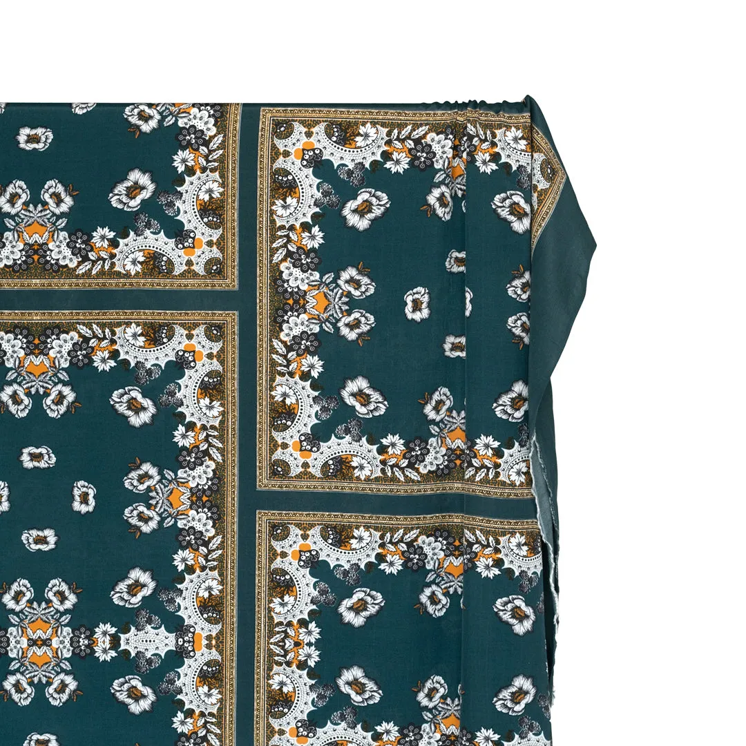 Deadstock Handkerchief Viscose Crepe - Petrol/White/Saffron