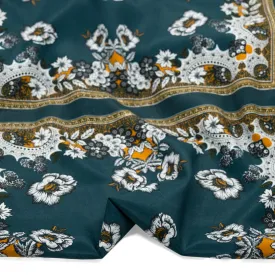 Deadstock Handkerchief Viscose Crepe - Petrol/White/Saffron