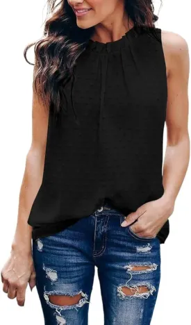 Dokotoo Womens Casual Sleeveless Shirts Halter Neck Leopard Print Tank Top and Blouses