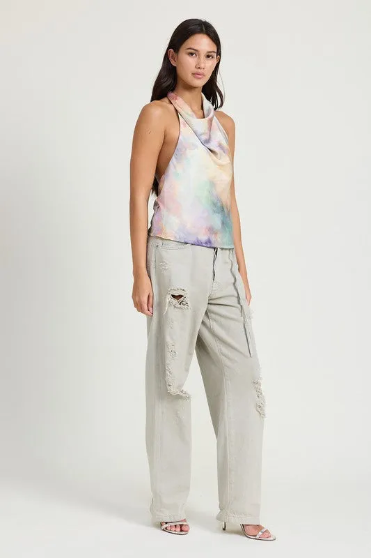 Dreamscape Cowl Neck Halter Top
