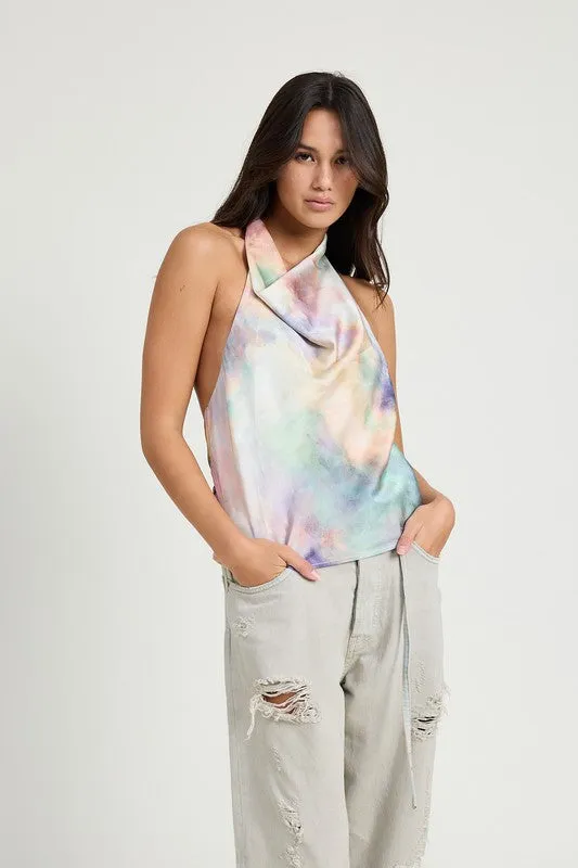 Dreamscape Cowl Neck Halter Top