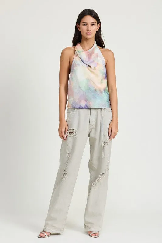 Dreamscape Cowl Neck Halter Top