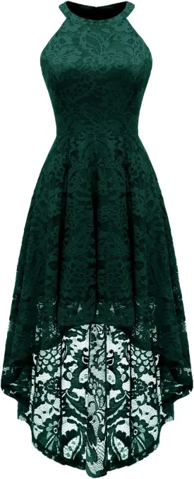 Dressystar Women Halter Lace Wedding Guest Dress Hi-Lo Cocktail Party Bridesmaid Formal Dresses