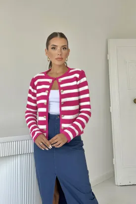 ELS Striped and Buttoned Knit Sweater - Fuchsia - Manfredonia