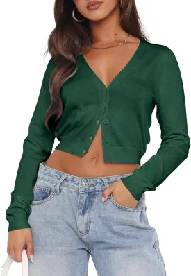 Ezbelle Women's Long Sleeve Open Front Cropped Lightweight Cardigan Sweater Button Down Shirt 2025 Fall Tops