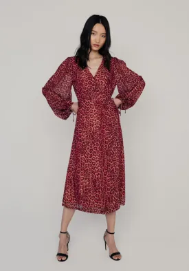 Fifi Wrap Leopard Print Midi Dress In Burgundy