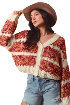Fluffy Striped Buttoned Cardigan