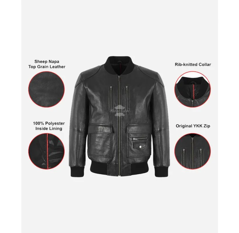 Gerard Flight Bomber jacket Classic Black Aviator Leather Bomber Jacket