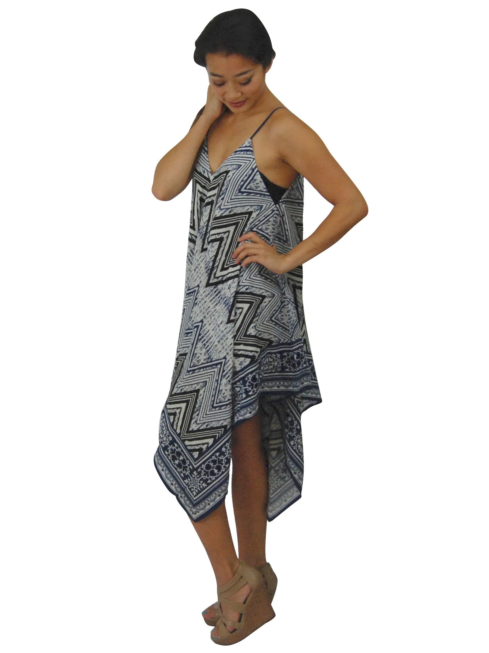 Handkerchief Midi Dress Navy White