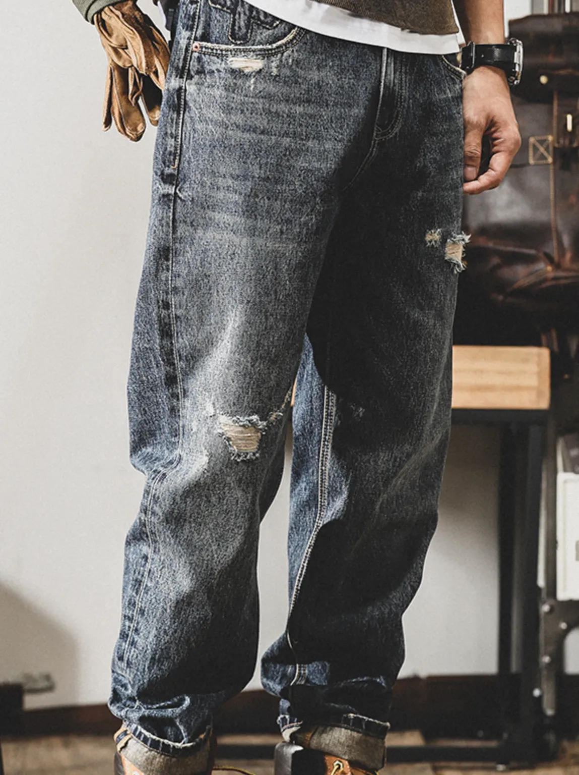 Heavy Wash Retro Jeans P0780