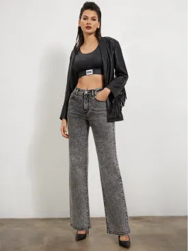 High-Waisted Acid-Wash Wide-Leg Jeans