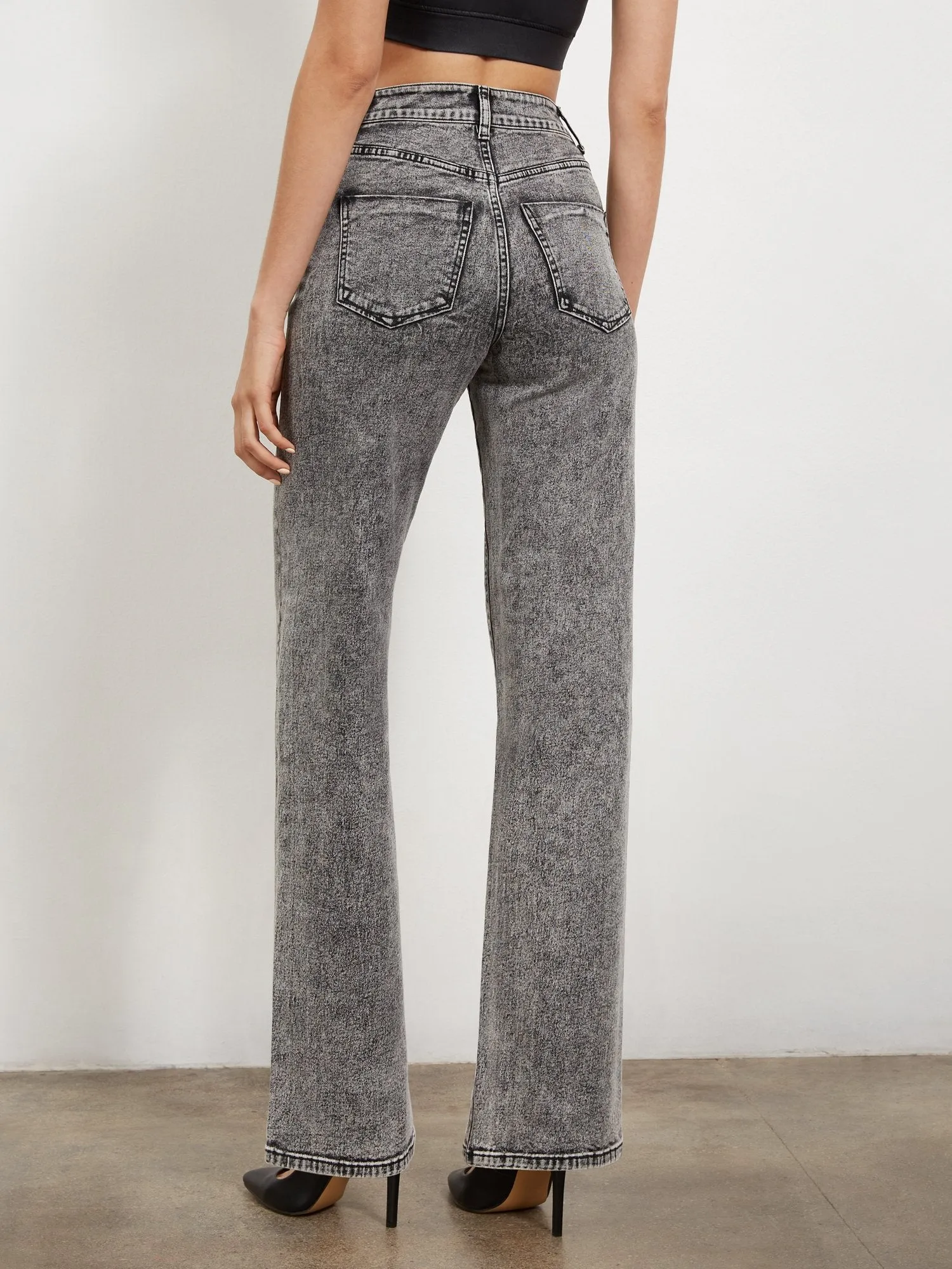 High-Waisted Acid-Wash Wide-Leg Jeans