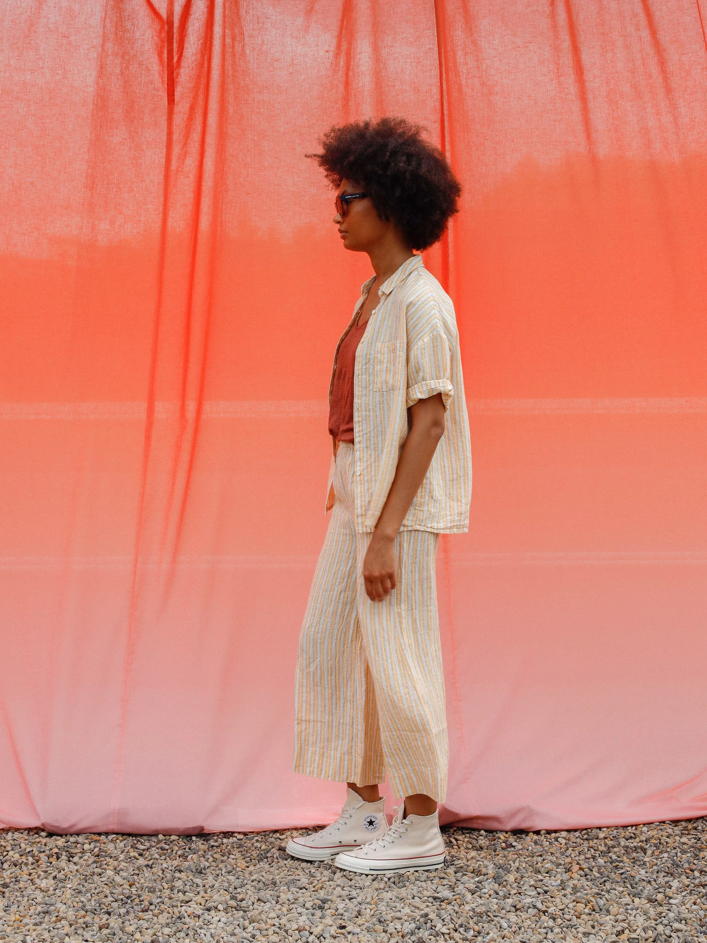 Indi & Cold Wide Leg Stripe Linen Trouser