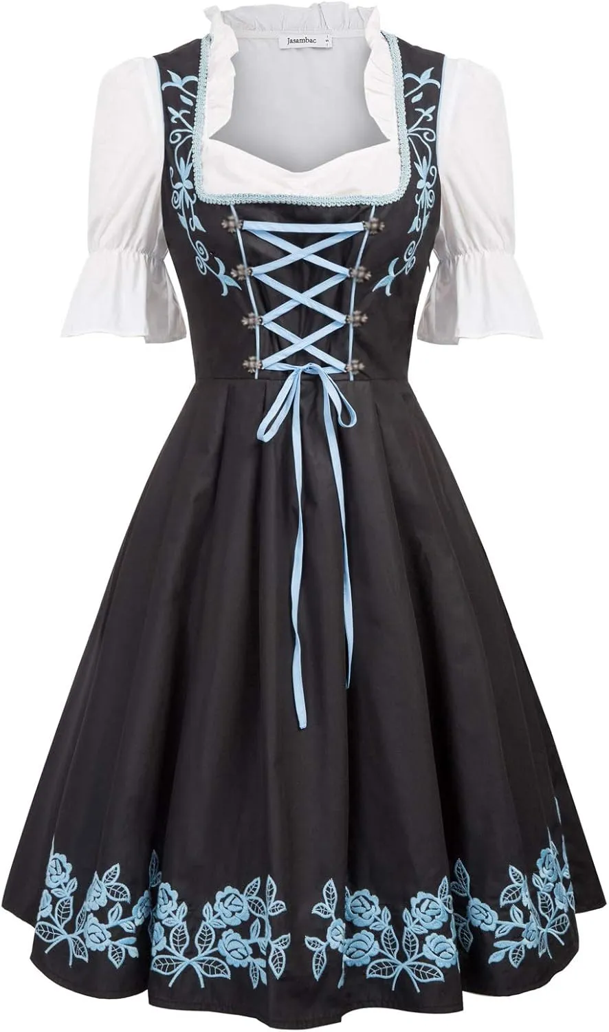 JASAMBAC Women's German Dirndl Dress Costumes 3 Pieces for Oktoberfest Carnival
