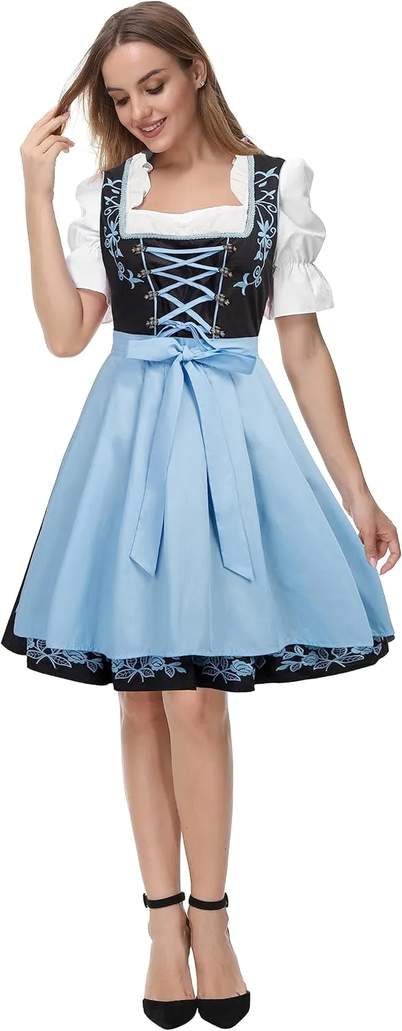 JASAMBAC Women's German Dirndl Dress Costumes 3 Pieces for Oktoberfest Carnival